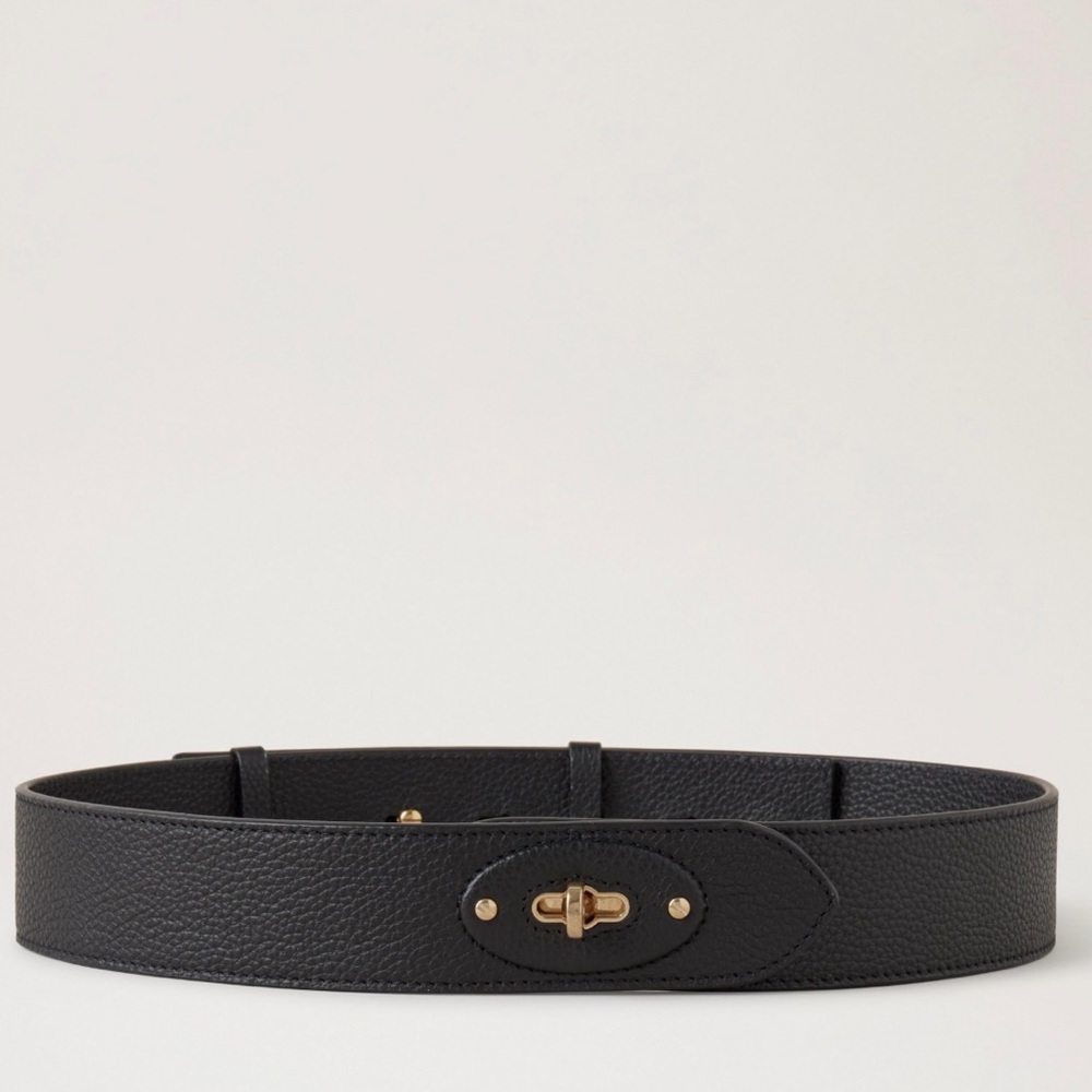 Mulberry Black Leather Belt with Gold Turnlock
